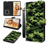 RWUTYTIUL Case for ZTE Nubia Red Magic 11 Pro 2025, RFID Blocking Wallet Cover with 3 Card Holders & Wrist Strap, Shockproof Kickstand Flip Case Personalized Patterns for Men/Women, Green Camouflage