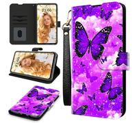RWUTYTIUL Case for ZTE Nubia Red Magic 11 Pro 2025, RFID Blocking Wallet Cover with 3 Card Holders & Wrist Strap, Shockproof Kickstand Flip Case Personalized Patterns for Men/Women, Purple Butterfly