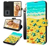 RWUTYTIUL Case for ZTE Nubia Red Magic 11 Pro 2025, RFID Blocking Wallet Cover with 3 Card Holders & Wrist Strap, Shockproof Kickstand Flip Case Personalized Patterns for Men/Women, Beach Turtle