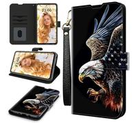 RWUTYTIUL Case for ZTE Nubia Red Magic 11 Pro 2025, RFID Blocking Wallet Cover with 3 Card Holders & Wrist Strap, Shockproof Kickstand Flip Case Personalized Patterns for Men/Women, Black Eagle
