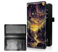 RWUTYTIUL Check Covers for Personal Checkbook for Women & Men, Large Capacity Leather Check Book Cover Holder Case with Pen Holder Checks Organizer Ladies Card Wallet, Cool Wolf, Yellow Creek