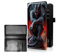 RWUTYTIUL Check Covers for Personal Checkbook for Women & Men, Large Capacity Leather Check Book Cover Holder Case with Pen Holder Checks Organizer Ladies Card Wallet, Cool Wolf, Red-Winged Dragon
