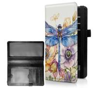 RWUTYTIUL Check Covers for Personal Checkbook for Women & Men, Large Capacity Leather Check Book Cover Holder Case with Pen Holder Checks Organizer Ladies Card Wallet Pig, Dragonfly Flower