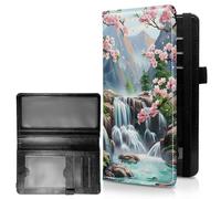 RWUTYTIUL Check Covers for Personal Checkbook for Women & Men, Large Capacity Leather Check Book Cover Holder Case with Pen Holder Checks Organizer Ladies Card, Cherry Blossom Stream