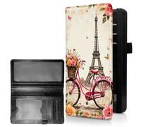 RWUTYTIUL Check Register Covers for Personal Checkbook Women & Men, Large Capacity Leather Check Book Cover with Pen Holder Organizer Ladies Card Wallet w/RFID Blocking, Baby Cow, Bicycle Leaning