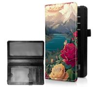 RWUTYTIUL Check Register Covers for Personal Checkbook Women & Men, Large Capacity Leather Check Book Cover with Pen Holder Organizer Ladies Card Wallet w/RFID Blocking, Baby Cow, Rose Mountain Clouds