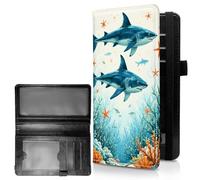 RWUTYTIUL Check Register Covers for Personal Checkbook Women & Men, Large Capacity Leather Check Book Cover with Pen Holder Organizer Ladies Card Wallet w/RFID Blocking, Baby Cow, Tuna Under the Sea