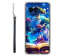RWUTYTIUL Clear Case for Google Pixel 8A 6.1" w/Lanyard, Transparent Anti-Scratch Soft TPU Flexible Shockproof Protective Women Men Phone Cover, Book Castle