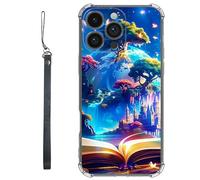 RWUTYTIUL Clear Case for iPhone 16 Pro Max 6.9" w/Lanyard, Transparent Anti-Scratch Soft TPU Flexible Shockproof Protective Women Men Phone Cover, Book Castle