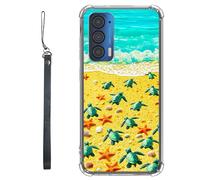 RWUTYTIUL Clear Case for Motorola G Pure 2021/Moto G Power 2022 6.5" w/Lanyard, Transparent Anti-Scratch Soft TPU Flexible Shockproof Protective Women Men Phone Cover - Beach Turtle