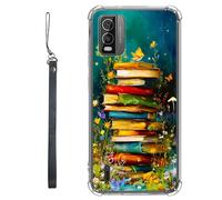 RWUTYTIUL Clear Case for Nokia G300 5G N1374DL 6.52" w/Lanyard, Transparent Anti-Scratch Soft TPU Flexible Shockproof Protective Women Men Phone Cover - Book Retro Flower