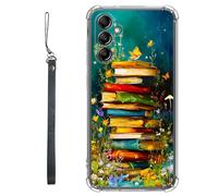 RWUTYTIUL Clear Case for Samsung Galaxy A13 5G 6.5" w/Lanyard, Transparent Anti-Scratch Soft TPU Flexible Shockproof Protective Women Men Phone Cover, Book Retro Flower