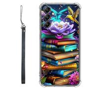 RWUTYTIUL Clear Case for Samsung Galaxy A16 5G 6.7" w/Lanyard, Transparent Anti-Scratch Soft TPU Flexible Shockproof Protective Women Men Phone Cover, Book Peony