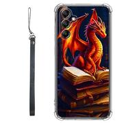 RWUTYTIUL Clear Case for Samsung Galaxy S24 5G 6.2" w/Lanyard, Transparent Anti-Scratch Soft TPU Flexible Shockproof Protective Women Men Phone Cover, Book Dragon