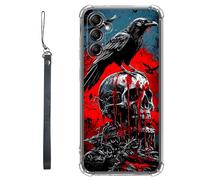 RWUTYTIUL Clear Case for Samsung Galaxy S25 5G 6.2" w/Lanyard, Transparent Anti-Scratch Soft TPU Flexible Shockproof Protective Women Men Phone Cover, Red Skull Eagle