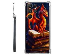 RWUTYTIUL Clear Case for Samsung Galaxy S25 Ultra 5G 6.9" w/Lanyard, Transparent Anti-Scratch Soft TPU Flexible Shockproof Protective Women Men Phone Cover, Book Dragon