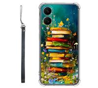 RWUTYTIUL Clear Case for Samsung Galaxy S26 Edge 5G w/Lanyard, Transparent Anti-Scratch Soft TPU Flexible Shockproof Protective Women Men Phone Cover, Book Retro Flower