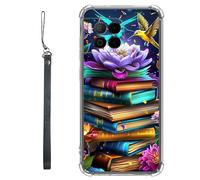 RWUTYTIUL Clear Case for T-Mobile Revvl 6 Pro 5G 6.82" w/Lanyard, Transparent Anti-Scratch Soft TPU Flexible Shockproof Protective Women Men Phone Cover, Book Peony