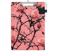 RWUTYTIUL Clipboard with Pen Loop Holder Set, Standard A4 Letter Size Low Profile Clip & Self-Adhesive Pen Holder for Notebooks Nurses Office Doctors Business Classrooms Women Men, Pink Flower Tree
