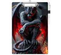 RWUTYTIUL Clipboard with Pen Loop Holder Set, Standard A4 Letter Size Low Profile Clip & Self-Adhesive Pen Holder for Notebooks Nurses Office Doctors Business Classrooms Women Men, Red-Winged Dragon