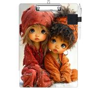 RWUTYTIUL Clipboard with Pen Loop Holder Set, Standard A4 Letter Size Low Profile Clip & Self-Adhesive Pen Holder for Notebooks Nurses Office Doctors Business Classrooms Women Men, Two Little Girls