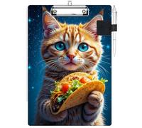 RWUTYTIUL Clipboard with Pen Loop Holder Set, Standard A4 Letter Size Low Profile Clip & Self-Adhesive Pen Holder for Notebooks Nurses Office Doctors Business Classrooms Women Men, Hamburg Orange Cat