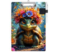 RWUTYTIUL Clipboard with Pen Loop Holder Set, Standard A4 Letter Size Low Profile Clip & Self-Adhesive Pen Holder for Notebooks Nurses Office Doctors Business Classrooms Women Men, Forest Turtle