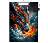 RWUTYTIUL Clipboard with Pen Loop Holder Set, Standard A4 Letter Size Low Profile Clip & Self-Adhesive Pen Holder for Notebooks Nurses Office Doctors Business Classrooms Women Men, Cloud Dark Dragon