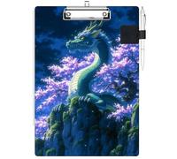 RWUTYTIUL Clipboard with Pen Loop Holder Set, Standard A4 Letter Size Low Profile Clip & Self-Adhesive Pen Holder for Notebooks Nurses Office Doctors Business Classrooms Women Men, Purple Tree Dragon