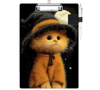 RWUTYTIUL Clipboard with Pen Loop Holder Set, Standard A4 Letter Size Low Profile Clip & Self-Adhesive Pen Holder for Notebooks Nurses Office Doctors Business Classrooms Women Men, Black Hat Kitten