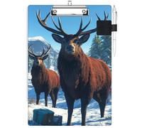 RWUTYTIUL Clipboard with Pen Loop Holder Set, Standard A4 Letter Size Low Profile Clip & Self-Adhesive Pen Holder for Notebooks Nurses Office Doctors Business Classrooms Women Men, Snow Mountain Deer