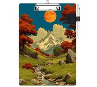 RWUTYTIUL Clipboard with Pen Loop Holder Set, Standard A4 Letter Size Low Profile Clip & Self-Adhesive Pen Holder for Notebooks Nurses Office Doctors Business Women Men, Snow Mountain Moon Brook