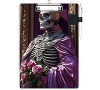 RWUTYTIUL Clipboard with Pen Loop Holder Set, Standard A4 Letter Size Low Profile Clip & Self-Adhesive Pen Holder for Notebooks Nurses Office Doctors Business Women Men, Purple Clothes Skull