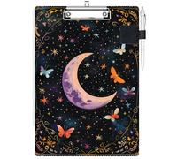 RWUTYTIUL Clipboard with Pen Loop Holder Set, Standard A4 Letter Size Low Profile Clip & Self-Adhesive Pen Holder for Notebooks Nurses Office Doctors Business Women Men, Butterfly Dark Moon