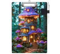 RWUTYTIUL Clipboard with Pen Loop Holder Set, Standard A4 Letter Size Low Profile Clip & Self-Adhesive Pen Holder for Notebooks Nurses Office Doctors Business Women Men, Purple Mushroom Castle