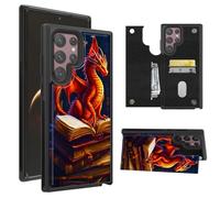 RWUTYTIUL Compatible with Samsung Galaxy S23 Ultra 5G Wallet Case for Women Men, Shockproof Protective Soft Silicone Kickstand Double Magnetic Clasp Phone Case with Credit Card Holder, Book Dragon