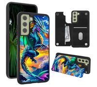 RWUTYTIUL Compatible with Samsung Galaxy S24 5G Wallet Case for Women Men, Shockproof Protective Soft Silicone Kickstand Double Magnetic Clasp Phone Case with Credit Card Holder, Green Dragon