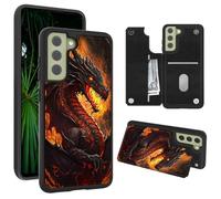RWUTYTIUL Compatible with Samsung Galaxy S25 5G Wallet Case for Women Men, Shockproof Protective Soft Silicone Kickstand Double Magnetic Clasp Phone Case with Credit Card Holder, Dragon