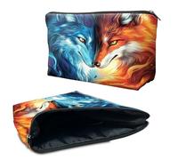 RWUTYTIUL Cosmetic Bag for Purse, Makeup Bags for Women, Waterproof Roomy Toiletry bag Travel Accessories Little Bag for Essentials Zipper Pouch, Pencil Organizer Bag, Cate Panda, Red Blue Fox