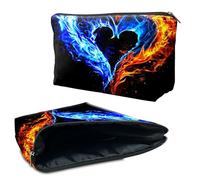 RWUTYTIUL Cosmetic Bag, Makeup Bags for Women, Waterproof Roomy Toiletry bag Travel Accessories Little Bag for Essentials Zipper Pouch, Pencil Organizer Bag, Panda, Blue And Red Flames