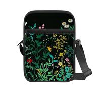 RWUTYTIUL Crossbody Bag for Men Women, Makeup Toiletries Bag Padded Strap Small Hiking Shoulder Backpack for Travel Sports, Green Wildflowers, Double Pocket Crossbody Bag