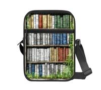 RWUTYTIUL Crossbody Bag for Men Women, Makeup Toiletries Bag Padded Strap Small Hiking Shoulder Backpack for Travel Sports, Green Books, Double Pocket Crossbody Bag