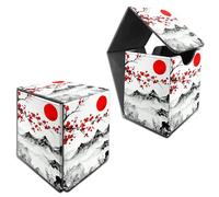 RWUTYTIUL Deck Box for MTG, Cards Storage Box Fits 120+ Sleeved, Leather Medium Size Strong Magnetic Closing Card Case for Board Games Magic TCG CCG Baseball Collection, Sunset Plum Blossom