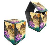 RWUTYTIUL Deck Box for MTG, Cards Storage Box Fits 120+ Sleeved, Leather Medium Size Strong Magnetic Closing Card Case for Board Games Magic TCG CCG Baseball Collection, Purple Lotus Pavilion