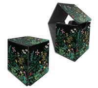 RWUTYTIUL Deck Box for MTG, Cards Storage Box Fits 120+ Sleeved, Leather Medium Size Strong Magnetic Closing Card Case for Board Games Magic TCG CCG Baseball Collection, Green Wildflowers