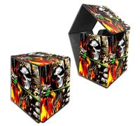 RWUTYTIUL Deck Box for MTG, Cards Storage Box Fits 120+ Sleeved, Leather Medium Size Strong Magnetic Closing Card Case for Board Games Magic TCG CCG Baseball Collection, Flame Skull