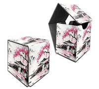 RWUTYTIUL Deck Box for MTG, Cards Storage Box Fits 120+ Sleeved, Leather Medium Size Strong Magnetic Closing Card Case for Board Games Magic TCG CCG Baseball Collection, Pink Flower Pavilion