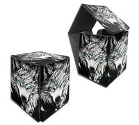 RWUTYTIUL Deck Box for MTG, Cards Storage Box Fits 120+ Sleeved, Leather Medium Size Strong Magnetic Closing Card Case for Board Games Magic TCG CCG Baseball Collection, Grey Cool Wolf