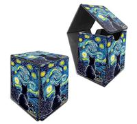 RWUTYTIUL Deck Box for MTG, Cards Storage Box Fits 120+ Sleeved, Leather Medium Size Strong Magnetic Closing Card Case for Board Games Magic TCG CCG Baseball Collection, Galaxy Black Cat