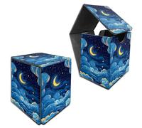 RWUTYTIUL Deck Box for MTG, Cards Storage Box Fits 120+ Sleeved, Leather Medium Size Strong Magnetic Closing Card Case for Board Games Magic TCG CCG Baseball Collection, Moon Blue Clouds